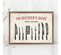 Tableau Décoratif sur Toile - Guide de Boucherie, Couteaux À Viande, Affiche Impressions, Art Mural, Décor de Cuisine - 60x80cm