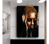 Tableau décoratif sur Toile Noir Or Femme Modèle Art Affiche Moderne Fille Art Toile Peinture pour La Maison Salon Décoration Murale Peinture-50x70cm