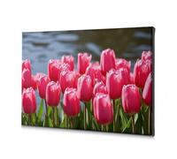 Tableau décoratif sur toile pour étagère Motif tulipes roses au bord de l'eau 20 x 30 cm