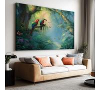 Tableau Décoratif Tropical Impression sur Toile 120L x 60l cm, Peinture Moderne Tendue sur Châssis en Bois Forêt Animal Perroquet Arbres Papillon pour Bureau et Salon - Art Mural Prêt à Poser