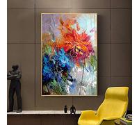 Tableau Decoration Abstrait Aquarelle Bleu Orange Fleur Peinture À l'huile sur Toile Affiche Et Impression Photo Mur Art Chambre Décoration Affiches pour L'Esthétique De La Chambre - 50X70Cm