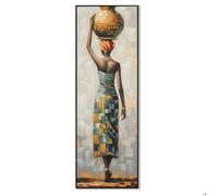 Tableau Décoration Femme avec Jarre 150cm Toile sur Cadre Bois Inspiration Voyage Afrique