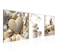 Tableau Décoration Murale 120x40 cm Runa art 501633a Coquilles de Feng Shui- 3 Panneaux Deco Toile Prêt à Accrocher - Beige