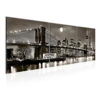 Tableau Décoration Murale 120x40 cm Runa art 606733b New York City Nuit - 3 Panneaux Deco Toile Prêt à Accrocher - Gris