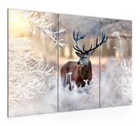 Tableau Décoration Murale 120x80 cm Runa art 004131a Cerf D'hiver - 3 Panneaux Deco Toile Prêt à Accrocher - Marron