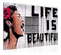 Tableau Décoration Murale 120x80 cm Runa art 301331a Life is Beautiful Banksy - 3 Panneaux Deco Toile Prêt à Accrocher - Gris