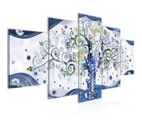 Tableau Décoration Murale 200x100 cm Runa art 003051b Gustav Klimt Arbre de Vie - 5 Panneaux Deco Toile Prêt à Accrocher - Bleu