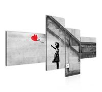 Tableau Décoration Murale 200x100 cm Runa art 301641a Banksy Ballon Girl - 4 Panneaux Deco Toile Prêt à Accrocher - Gris
