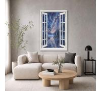 Tableau Decoration Murale - 30x40cm Impression Sur Toile Forêt Sapins Bord Lac Poster Mural Sans Cadre Peinture À L'Huile Nuit Étoilée Peintures sur Toile pour Salon Chambre à Coucher, Bleu Marine