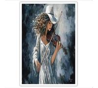 Tableau Decoration Murale 30x40cm Peinture À L'Huile De Figures Modernes Impression sur Toile Fille Jouant Du Violon Tableau Affiche Décoratif Muraux pour Chambre à Coucher,Salon, Bureau, Bleu-Gris