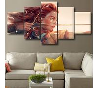 Tableau Decoration Murale 5 Parties Tableau Imprimé sur Toile Intissee Jeux Vidéo Horizon Zero Dawn Eloy Image Imprimée XXL Motif Moderne Dcoration 150×80Cm avec Cadre
