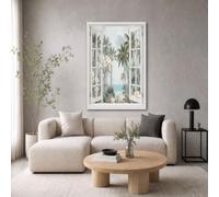 Tableau Decoration Murale - 70x100cm Impression Sur Toile Cocotiers Et Champs Fleurs En Bord Mer Poster Mural Sans Cadre Réalisme Insulaire Peintures sur Toile pour Salon Chambre à Coucher, Bleu Clair
