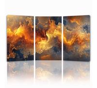 Tableau Decoration Murale Abstrait Cadre en Bois Impression sur Toile, Peinture Poster Mural Tableau Fleur Triptyque pour Moderne Salon Chambre Restaurant Maison Bain Cuisine 25x35 cmx 3pcs 1f-248