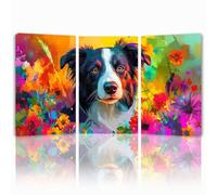Tableau Decoration Murale Abstrait Cadre en Bois Impression sur Toile, Peinture Poster Mural Tableau Chien Triptyque pour Moderne Salon Chambre Restaurant Maison Bain Cuisine 35x50 cmx 3pcs 1f-776