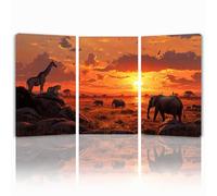 Tableau Decoration Murale Animal Cadre en Bois Impression sur Toile, Peinture Poster Mural Tableau Coucher de soleil Triptyque pour Moderne Salon Chambre Restaurant Bain Cuisine 50x75 cmx 3pcs 1f-118