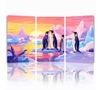 Tableau Decoration Murale Animal Cadre en Bois Impression sur Toile, Peinture Poster Mural Tableau Manchot Triptyque pour Moderne Salon Chambre Restaurant Maison Bain Cuisine 55x80 cmx 3pcs 1f-526