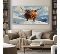 Tableau Decoration Murale Animaux Sauvages Bovins des Highland 80x120 cm Cadre Impression sur Toile Paysage Naturel Montagne Enneigée pour Salon et Chambre Moderne Affiche et Poster Prêt à Accrocher