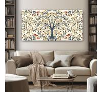 Tableau Decoration Murale Art Populaire Arbre de Vie Impression Sur Toile Botanique Fleur avec Cadre Tableau Peinture Abstrait pour Salon Cuisine Chambre Poster Décoratif Grande Taille 70x140 cm