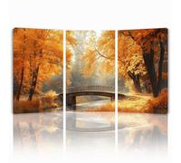 Tableau Decoration Murale Automne Cadre en Bois Impression sur Toile, Peinture Poster Mural Tableau Arbre Triptyque pour Moderne Salon Chambre Restaurant Maison Bain Cuisine 25x35 cmx 3pcs 1f-488