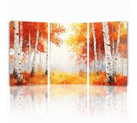 Tableau Decoration Murale Automne Cadre en Bois Impression sur Toile, Peinture Poster Mural Tableau Arbre Triptyque pour Moderne Salon Chambre Restaurant Maison Bain Cuisine 40x60 cmx 3pcs 1f-410