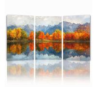 Tableau Decoration Murale Automne Cadre en Bois Impression sur Toile, Peinture Poster Mural Tableau Paysage Triptyque pour Moderne Salon Chambre Restaurant Maison Bain Cuisine 25x35 cmx 3pcs 1f-362