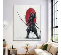 Tableau Décoration Murale Beige 80X120Cm - Peinture Sur Toile Affiche Sunset Samurai Sans Cadre Pour Salon, Chambre, Impression Sur Toile Déco Illustration Japonaise Maison