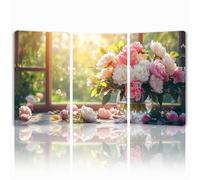 Tableau Decoration Murale Bouquet Cadre en Bois Impression sur Toile, Peinture Poster Mural Tableau Paysage Triptyque pour Moderne Salon Chambre Restaurant Maison Bain Cuisine 35x50 cmx 3pcs 1f-52