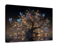 Tableau Décoration Murale Chambre Conte Fantastique, Multicolore, 70x50 cm | Tableaux Cadres pour le Salon et Chambre à Coucher - Arbre Vie Lumineux Papillons, Impression Haute Définition