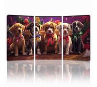 Tableau Decoration Murale Chien Cadre en Bois Impression sur Toile, Peinture Poster Mural Tableau Animal Triptyque pour Moderne Salon Chambre Restaurant Maison Bain Cuisine 50x75 cmx 3pcs 1f-106