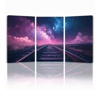 Tableau Decoration Murale Ciel étoilé Cadre en Bois Impression sur Toile, Peinture Poster Mural Tableau Rêve Triptyque pour Moderne Salon Chambre Restaurant Maison Bain Cuisine 20x30 cmx 3pcs 1f-76