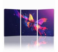 Tableau Decoration Murale Coloré Cadre en Bois Impression sur Toile, Peinture Poster Mural Tableau Papillon Triptyque pour Moderne Salon Chambre Restaurant Maison Bain Cuisine 45x65 cmx 3pcs 1f-536