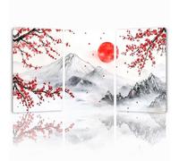 Tableau Decoration Murale Coucher de soleil Cadre en Bois Impression sur Toile, Peinture Poster Mural Tableau Plum Bossom Triptyque pour Moderne Salon Chambre Restaurant Bain 30x45 cmx 3pcs 1f-152