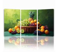 Tableau Decoration Murale Cuisine Cadre en Bois Impression sur Toile, Peinture Poster Mural Tableau Fruit Triptyque pour Moderne Salon Chambre Restaurant Maison Bain Cuisine 45x65 cmx 3pcs 1f-562