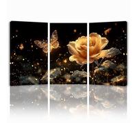 Tableau Decoration Murale Fantaisie Cadre en Bois Impression sur Toile, Peinture Poster Mural Tableau Roses Triptyque pour Moderne Salon Chambre Restaurant Maison Bain Cuisine 50x70 cmx 3pcs 1f-518