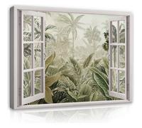 Tableau Décoration Murale Fenêtre Nature Foret 100x75 cm Impression sur Toile intissee pour Salon Chambre Couloir pret a accrocher