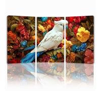 Tableau Decoration Murale Fleur Cadre en Bois Impression sur Toile, Peinture Poster Mural Tableau Perroquet Triptyque pour Moderne Salon Chambre Restaurant Maison Bain Cuisine 50x70 cmx 3pcs 1f-992