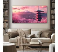 Tableau Decoration Murale Floral Fleur de Cerisier 80x120 cm Impression Sur Toile Japonais Pagode sur Cadre en Bois Grande Affiche Peinture pour Décoration D'Intérieur Maison