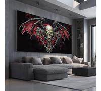 Tableau Decoration Murale Gothique Crâne Photo Artistique 50x100cm Sans Cadre Ailes de Chauvesouris Décoration Murale pour Salon et Chambre Adulte Horreur Croix