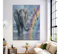 Tableau Décoration Murale Gris Sans Cadre - Éléphants Mignons Papillons, Impression sur Toile Style Dessin Animé - Peinture Murale Moderne pour Salon, Chambre ou Salle de Bain - 40 x 30 cm