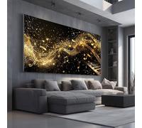 Tableau Decoration Murale Instrument de Musique Photo Artistique 50x100cm Sans Cadre Or Note de Musique Décoration Murale pour Salon et Chambre Adulte Noir et Or Art