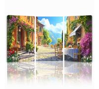 Tableau Decoration Murale Italie Cadre en Bois Impression sur Toile, Peinture Poster Mural Tableau Rural Triptyque pour Moderne Salon Chambre Restaurant Maison Bain Cuisine 50x75 cmx 3pcs 1f-500