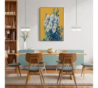 Tableau Décoration Murale Jaune Moutarde 60X80Cm, Impression Sur Toile Affiche Plante Marguerite Vintage Pot Sans Cadre Pour Salon Chambre Salle De Bain, Mural Toile Déco Illustration Simple Maison