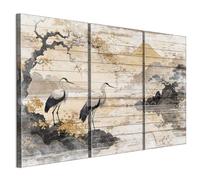 Tableau Decoration Murale - LUMASOUL - 7-3-1-0-2-2-10-3 - Asiatique Motif - 3 parties - Beige - 90x60 cm