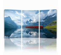 Tableau Decoration Murale Montagne Cadre en Bois Impression sur Toile, Peinture Poster Mural Tableau Former Triptyque pour Moderne Salon Chambre Restaurant Maison Bain Cuisine 55x80 cmx 3pcs 1f-26
