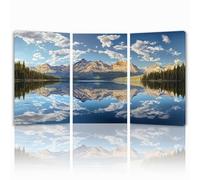 Tableau Decoration Murale Montagne Cadre en Bois Impression sur Toile, Peinture Poster Mural Tableau Paysage Triptyque pour Moderne Salon Chambre Restaurant Maison Bain Cuisine 40x60 cmx 3pcs 1f-178