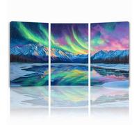 Tableau Decoration Murale Montagne enneigée Cadre en Bois Impression sur Toile, Peinture Poster Mural Tableau Aurore Triptyque pour Moderne Salon Chambre Restaurant Bain Cuisine 50x70 cmx 3pcs 1f-868