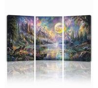 Tableau Decoration Murale Paysage Cadre en Bois Impression sur Toile, Peinture Poster Mural Tableau Animal Triptyque pour Moderne Salon Chambre Restaurant Maison Bain Cuisine 25x35 cmx 3pcs 1f-1306