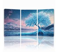 Tableau Decoration Murale Paysage Cadre en Bois Impression sur Toile, Peinture Poster Mural Tableau Ciel étoilé Triptyque pour Moderne Salon Chambre Restaurant Bain Cuisine 25x35 cmx 3pcs 1f-380