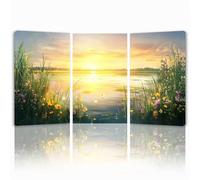Tableau Decoration Murale Paysage Cadre en Bois Impression sur Toile, Peinture Poster Mural Tableau Coucher de soleil Triptyque pour Moderne Salon Chambre Restaurant Bain Cuisine 40x60 cmx 3pcs 1f-94