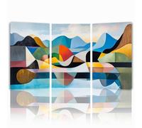 Tableau Decoration Murale Paysage Cadre en Bois Impression sur Toile, Peinture Poster Mural Tableau Dessin animé Triptyque pour Moderne Salon Chambre Restaurant Bain Cuisine 45x65 cmx 3pcs 1f-70